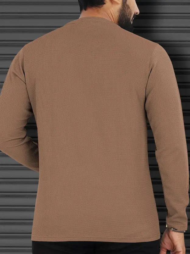 Men Solid Round Neck Polyester Brown T-Shirt